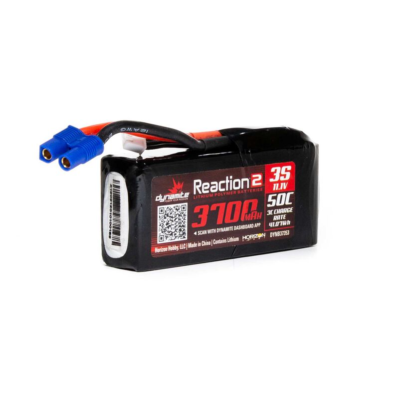 11.1V 3700mAh 3S 50C Reaction 2 LiPo Battery: EC3