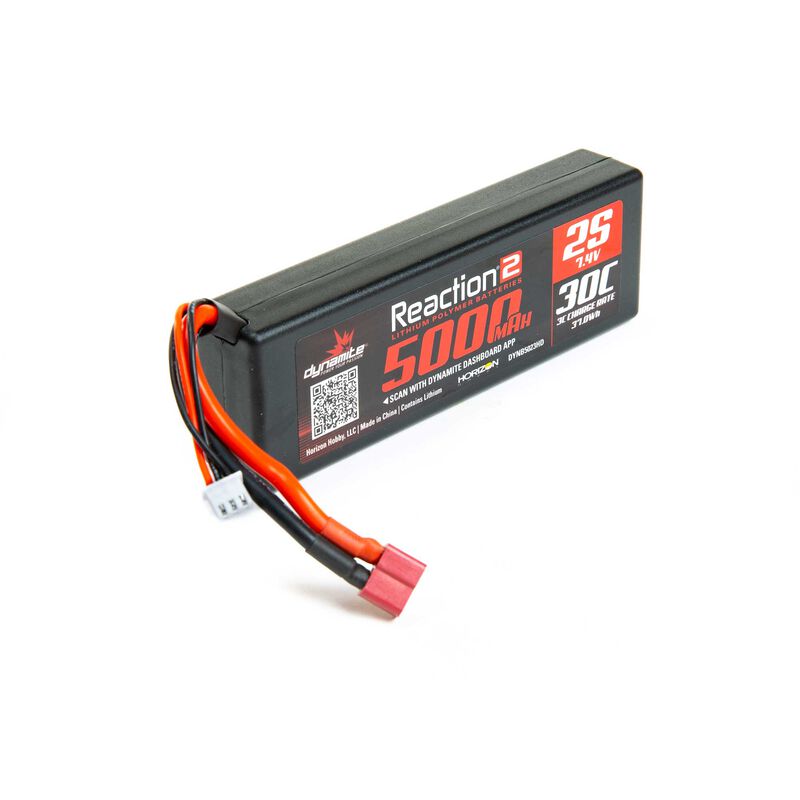 7.4V 5000mAh 2S 30C Reaction 2.0 Hardcase LiPo Battery: Deans