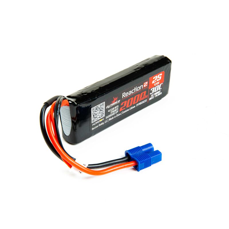 7.4V 2000mAh 2S 30C Reaction 2.0 LiPo Battery: EC3