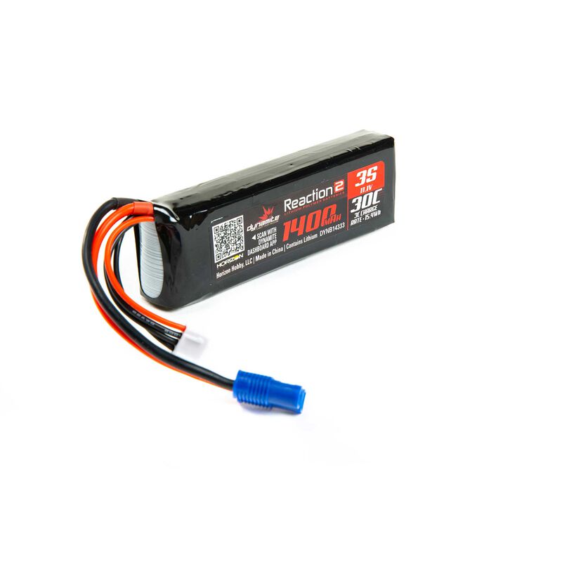 11.1V 1400mAh 3S 30C Reaction 2.0 LiPo Battery: EC3