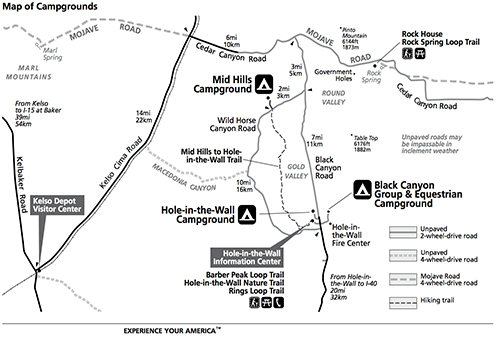 The map of the  surrounding area around Mid Hill Campground.