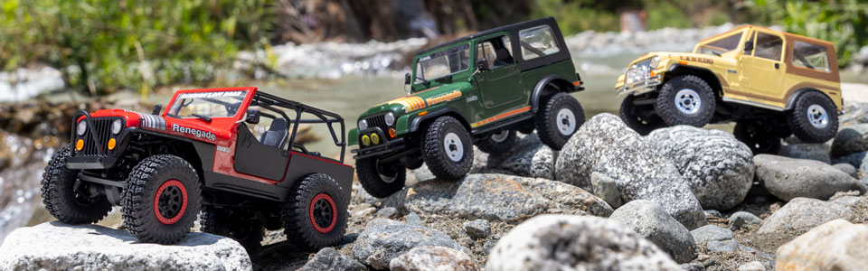 TWO CJ-7 PERSONALITIES. ONE PROVEN PLATFORM. for the Axial 1/30 SCX30 Jeep CJ-7 Brushed RC Rock Crawler