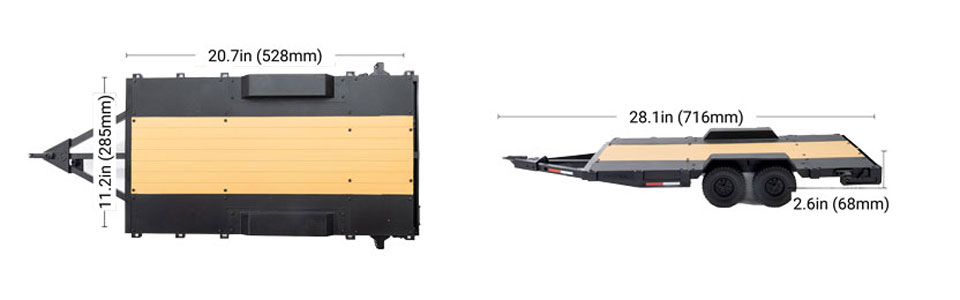 FLAT BED DESIGN WITH DUAL AXLE SETUP for the Axial SCX10 Flat Bed Vehicle Trailer