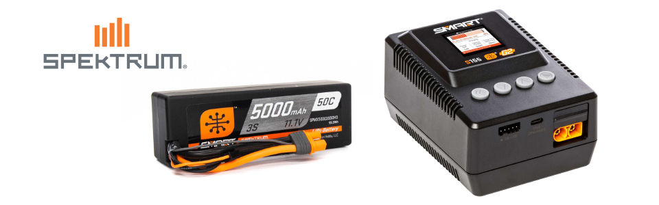 Spektrum 11.1V 5000mAh 3S 50C Smart LiPo Battery and S155 Smart Charger