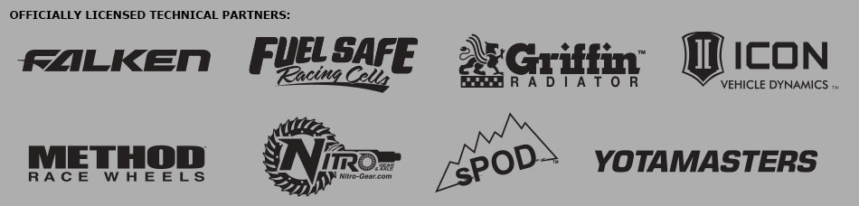 Falken, Fuel Safe Racing Cells, Griffin Radiator, Icon Vehicle Dynamics, Method Race Wheels, Nitro Gear, SPOD, Yotamasters